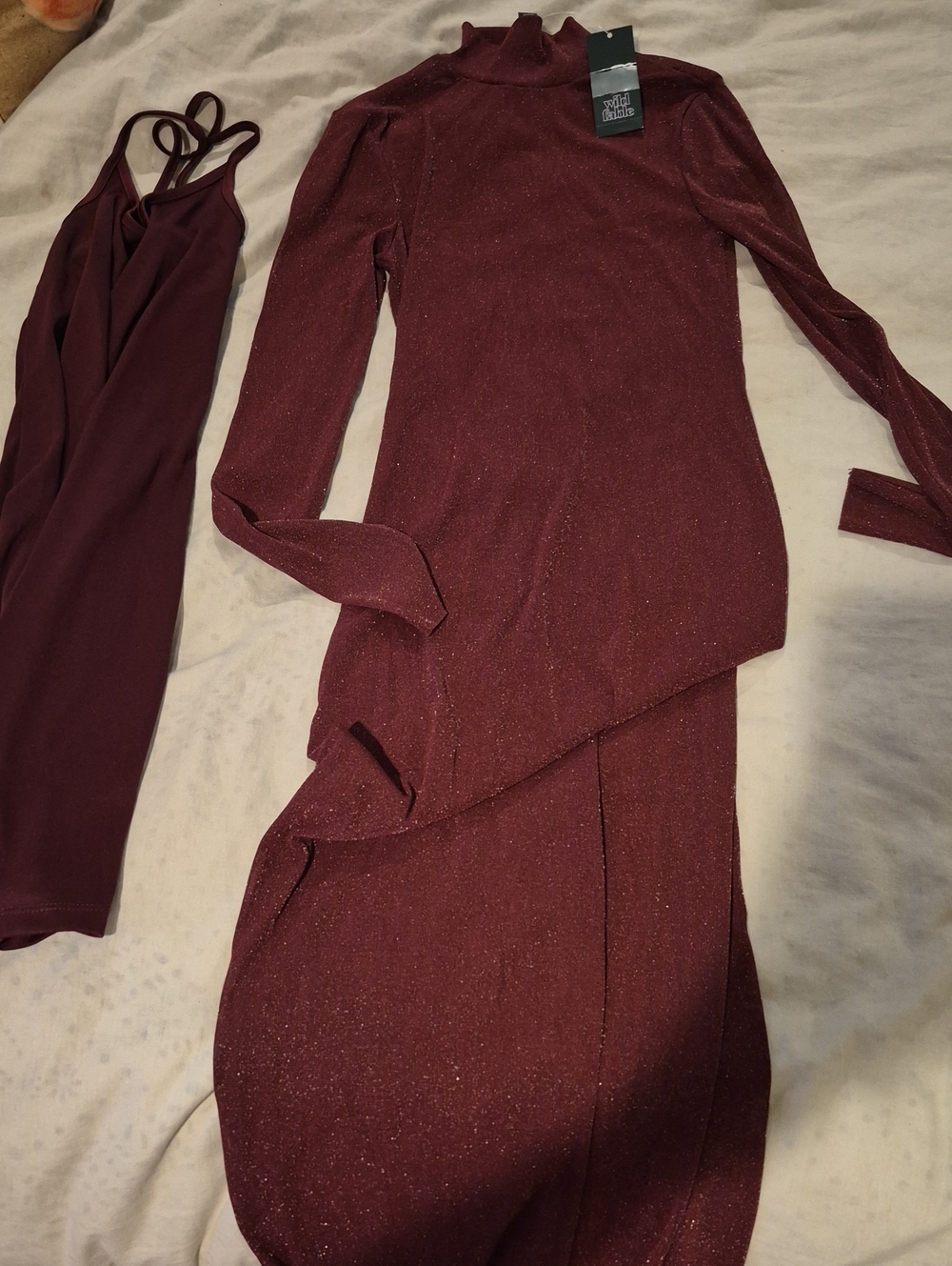 Wild Fable Sparkle Sheer Burgundy Long Sleeve Dress